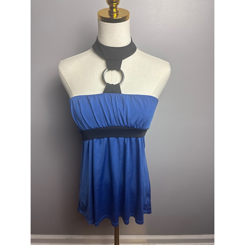 Sele Halter Top Women Size M Blue Excellent O-Ring Babydoll DBA6691D